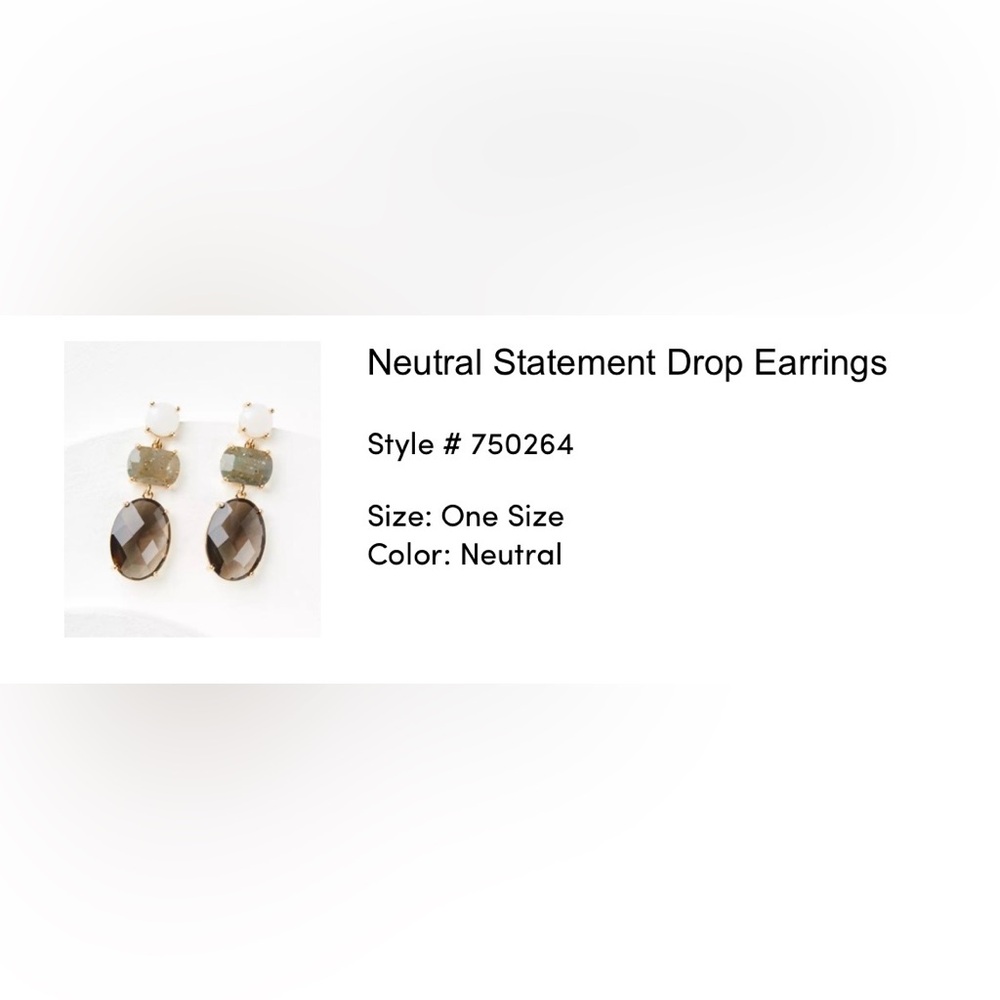 LOFT Gold-Tone Drop Earrings with White and Smoky Stones - Picture 2 of 4